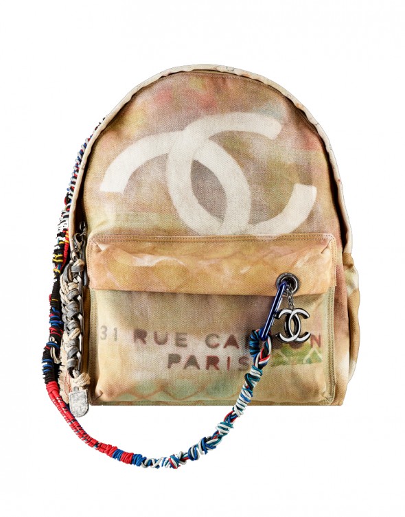 Chanel Large graffiti printed canvas backpack embellished with multicolored ropes