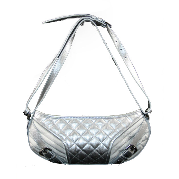New Burberry Silver Quilted Nova Check and  Leather Half Moon Bag