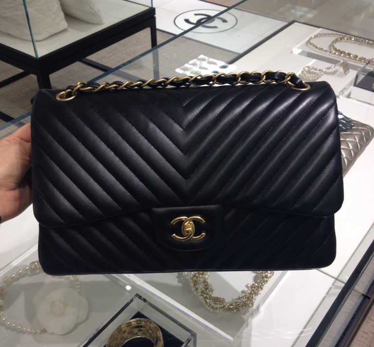 New Chanel Chevron Flap Bag With Large CC Leather Strap