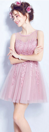 Angel Bridal - Sleeveless Lace Mini Prom Dress