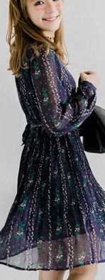 Kaboom - Floral Print Tie-Neck A-line Chiffon Dress