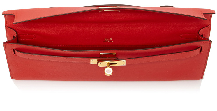 Hermes Kelly Cut Pochette in Rouge Tomate Swift Leather