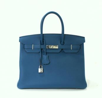 Authentic Hermès Blue De Galice Togo 35 Cm Birkin Bag