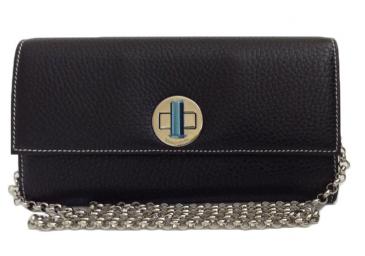Tiffany & Co Black Leather Clutch Wallet On A Chain Woc Bag