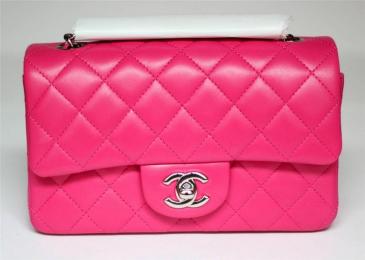 Chanel Fuchsia Hot Pink Lambskin Leather Flap Bag New