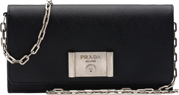 Prada Saffiano Lock Leather Flap Wallet on Chain