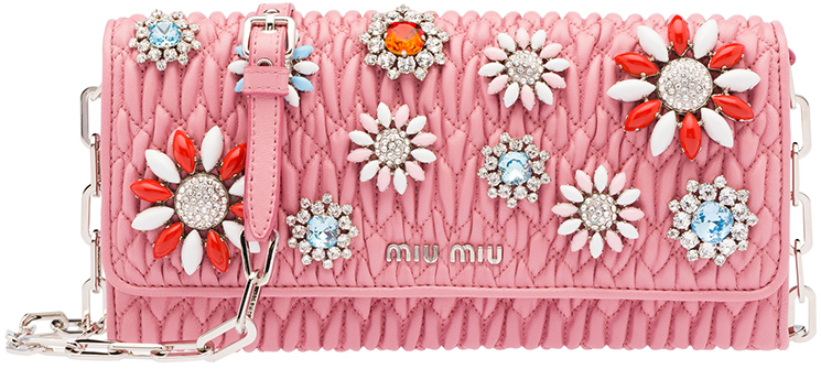 Miu Miu Crystal Flower Wallet On Chain Bag