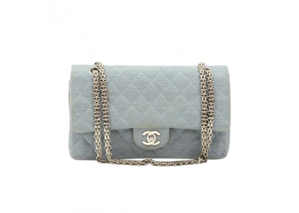 New Chanel Croc Flap Bag in Light Blue and Gold